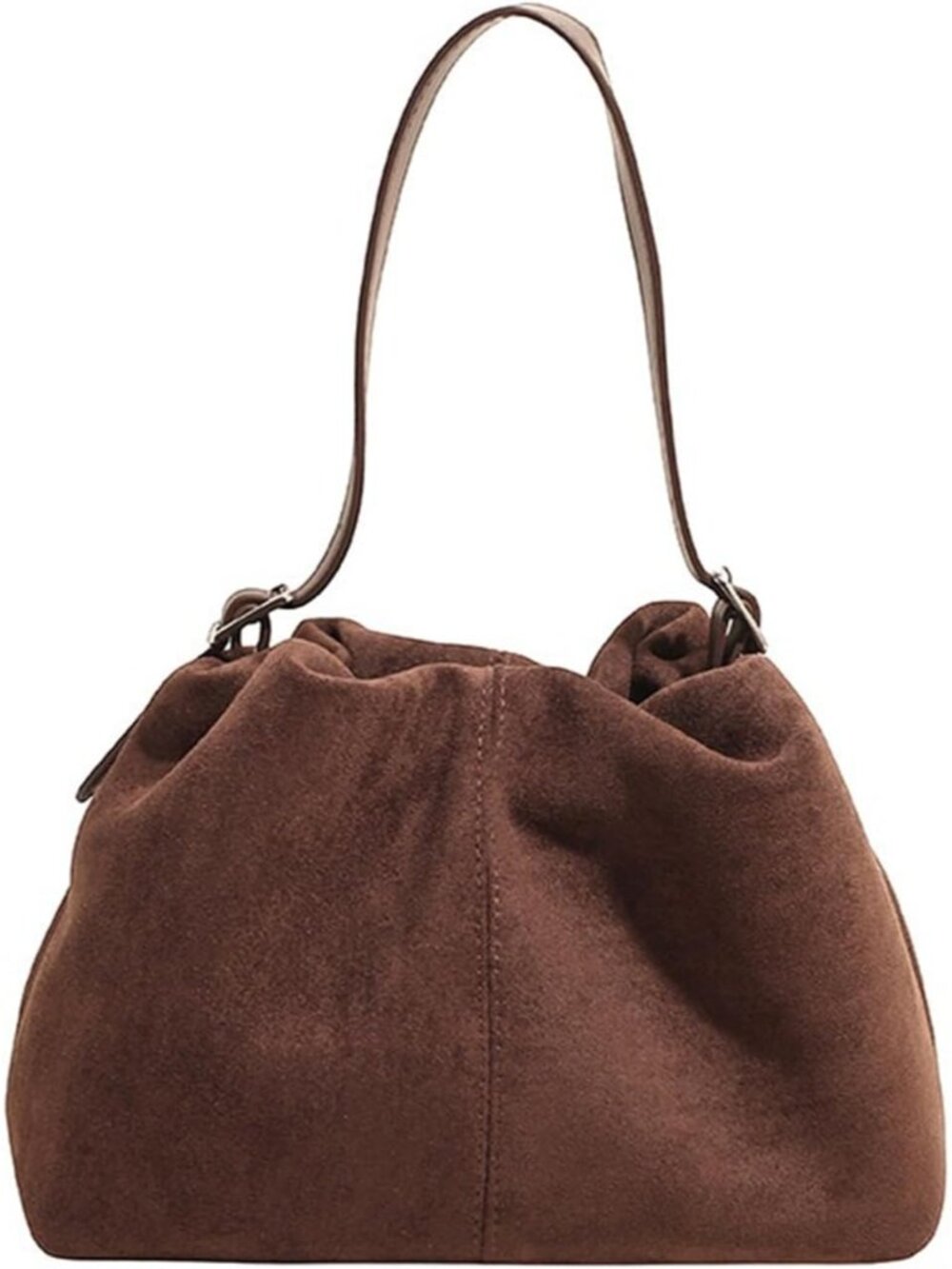 Women Vintage Suede Handbag Small Tote Bag Drawstring Bucket Bag Faux Suede Cros